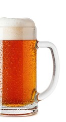 Cold frosty beer mug with condensation isolated on white background
