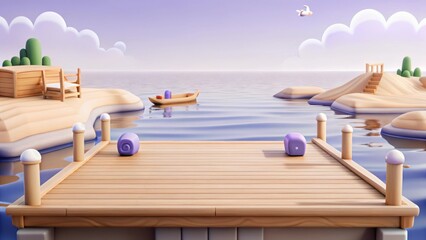 Fototapeta premium 3d serene beach dock with calm water and gentle waves