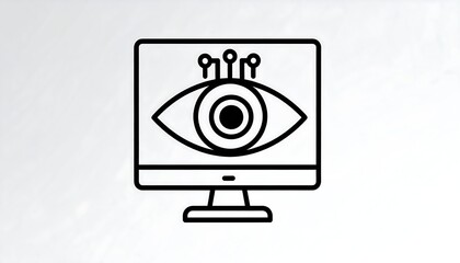 A minimalist illustration depicts a desktop monitor displaying a stylized eye with circuit-like elements extending from its top.