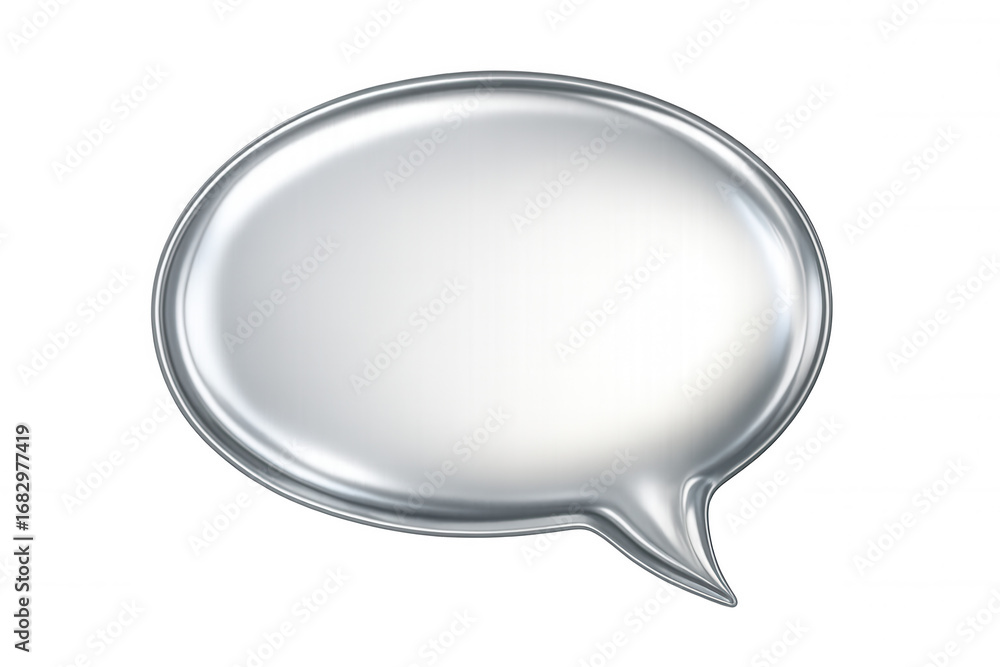 Aufkleber silver speech bubble gleaming, weightlessly hovering against transparent backdrop, ready for communi