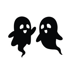 Playful ghost duo waving hello halloween cute