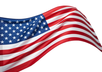 Close up of a waving american flag with red and white stripes and blue field with white stars