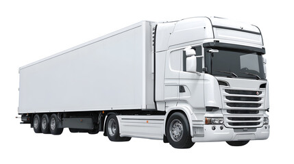 White Semi-Truck with Trailer, isolated on transparent background
