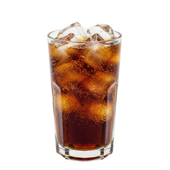 Cola drink with ice in a glass isolated on transparent background