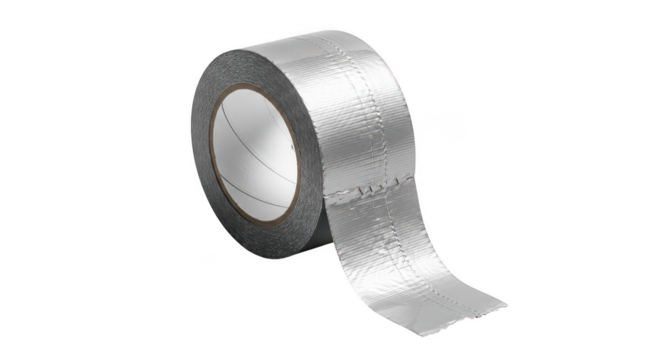 A roll of silver duct tape roll isolated on transparent background