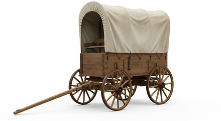 幌馬車 輝く木肌 西部開拓時代を彷彿させる歴史的車両 詳細な質感. AI Generated