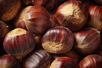 Obraz premium Ripe chestnuts closeup natural texture.