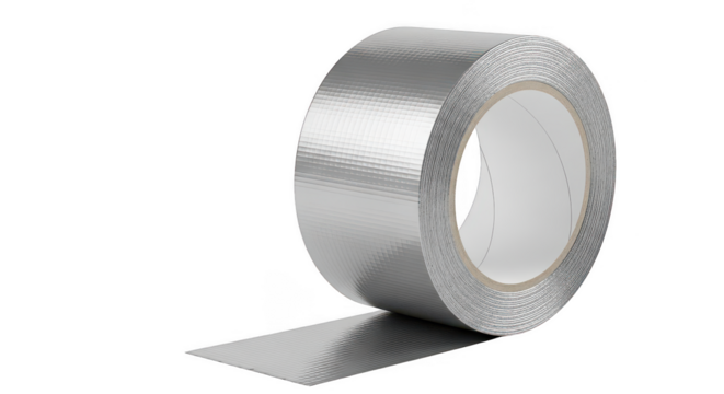 Roll of silver duct tape tool on transparent background