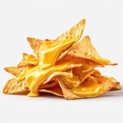 Melted cheese poured over a stack of tortilla chips (1)