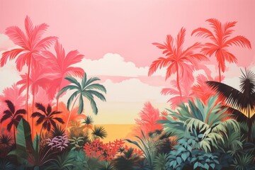 Tropical jungle landscape outdoors painting.