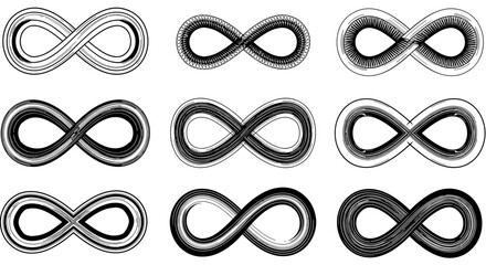 Creative infinity symbol collection in various artistic styles and textures