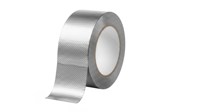 A roll of silver duct tape roll on transparent background