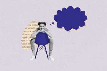 Composite zine pop trend collage of happy girl guy stand colorful bubble communication speech chatterbox notification cloud