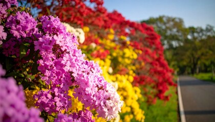 Obraz premium Vibrant flower bushes in a park