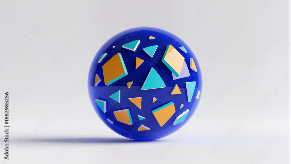 Poster vibrant blue sphere with colorful geometric patterns on display