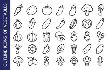 Set of contour icons of vegetables. Vector on a gray background