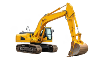 Yellow excavator isolated on transparent background
