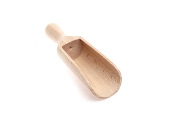 Wooden scoop with a smooth finish, showcasing natural grain patterns, designed for kitchen use,...