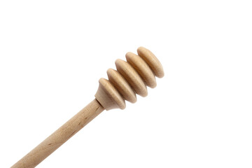 Wooden honey dipper with spiral grooves, designed for drizzling honey, showcasing craftsmanship and natural materials, ideal for culinary and food photography