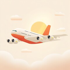 Fototapeta premium Cartoon airplane soaring through a pastel sky