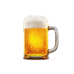 Frothy light beer in a glass mug