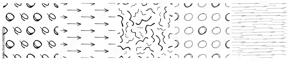 Poster set of seamless patterns with scribble smears