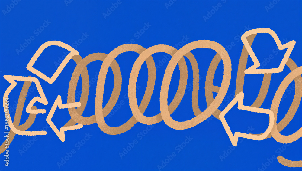 Poster spiraling shapes and arrows creating a dynamic flow of movement