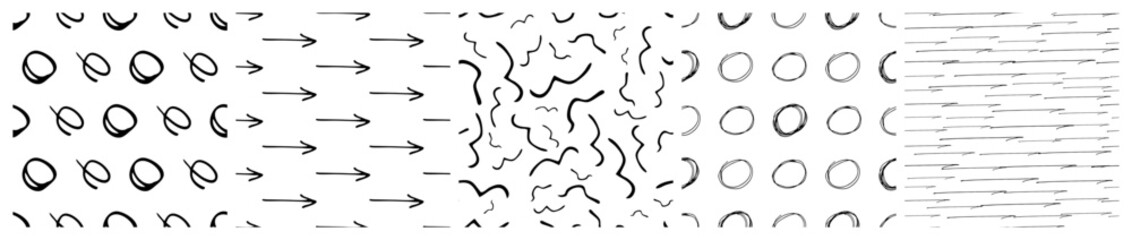 Fototapeta premium Set of seamless patterns with scribble smears