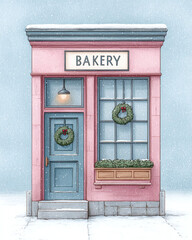 Obraz premium Charming Pink Bakery in Winter