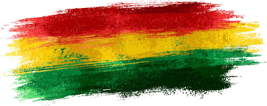 Patriotic painted watercolor flag of Bolivia, vibrant red yellow green