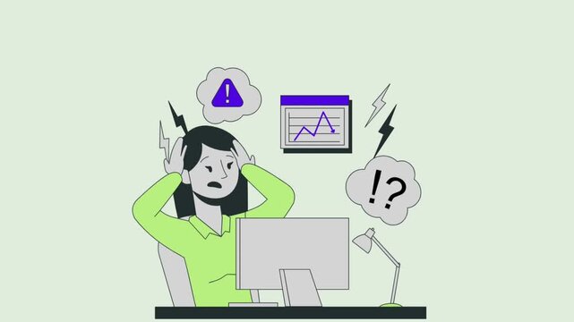 Cartoon Animation of a Woman Panicking Due to Negative Analysis