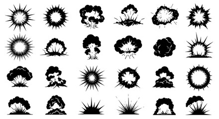 Dynamic explosion silhouettes in black and white for design projects