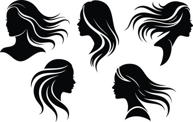 Elegant silhouette profiles of women with flowing wavy hair