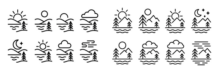 Fototapeta premium Lake Landscape Icon Set