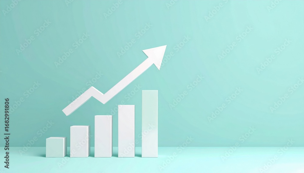 Poster a minimalist graphic showing a rising graph with an upward arrow, symbolizing growth and progress ag