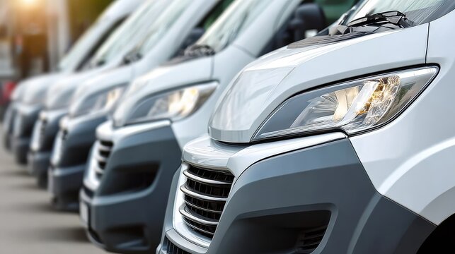 Fleet of Versatile Delivery Vans Positioned in Urban Landscape for Efficient Cargo Transportation