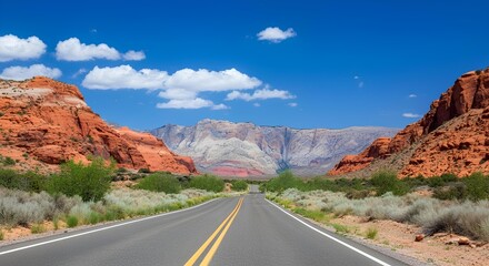 Road stretching through a desert landscape view