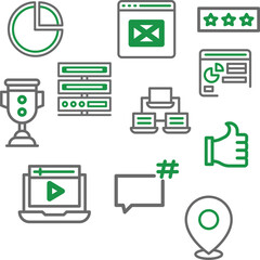 SEO and Digital Marketing Icon Set, Outline Style Analytics, Target, Funnel & Growth Symbols,Work flow Icons & Vector Set,Various colorful business and office related flat design icons on a light back