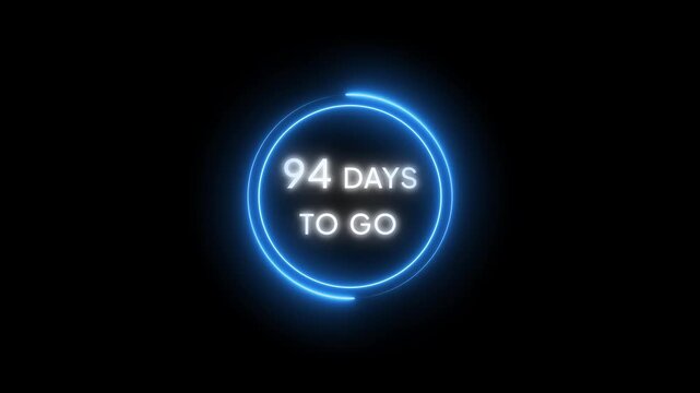94 days countdown timer animation. Neon days to go animation.