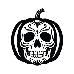 Black pumpkin skull vector illustration white sugar