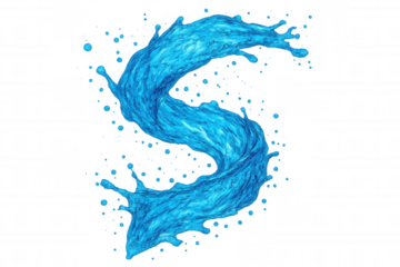 Curved water splash creating dynamic liquid droplets, transparent backdrop highlighting fluid motion and refreshing design potential