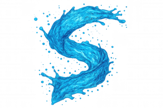 Curved water splash creating dynamic liquid droplets, transparent backdrop highlighting fluid motion and refreshing design potential