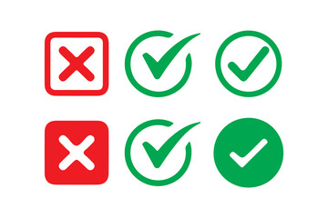 Colorful Check marks and Cross Symbols in Circles and Badges. Vector illustration eps 10