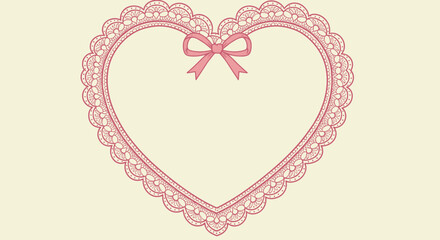 Elegant heart frame with lace border and bow on soft background