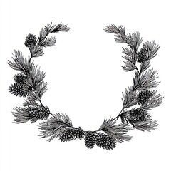 Hand-drawn pine cone wreath garland clipart element perfect for festive holiday decorations and seasonal crafts bringing a natural touch to your celebrations and gatherings