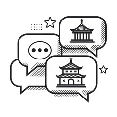 Fototapeta premium Black and white icon of multiple speech bubbles, on transparent background – communication/conversation concept