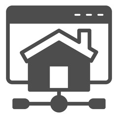 House, network website solid icon, remote work concept, home wired internet connection vector sign on white background, glyph style icon for mobile concept and web design. Vector graphics.