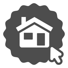 Sticker with house and mouse pointer solid icon, work from home concept, remote job vector sign on white background, glyph style icon for mobile concept and web design. Vector graphics.