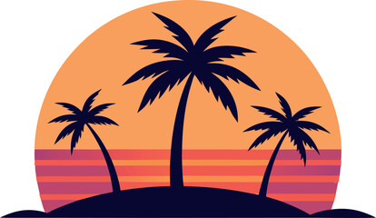 Fototapeta premium Minimalist Vector Art of a Tropical Paradise at Su