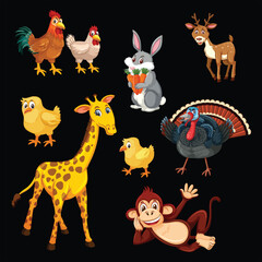 Cute wild animals in cartoon style, isolated on a white background for a playful look,Beautifully hand painted watercolor of a majestic lion curious camel playful kangaroo and adorable lemur with soft © AbuHuraira